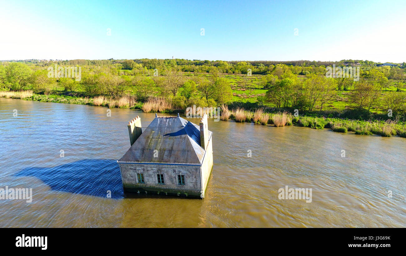 Aerial view of the house in La Loire river, Coueron, Loire Atlantique, France Stock Photo