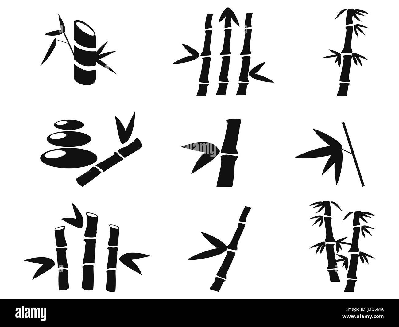 isolated black bamboo icons from white background Stock Photo