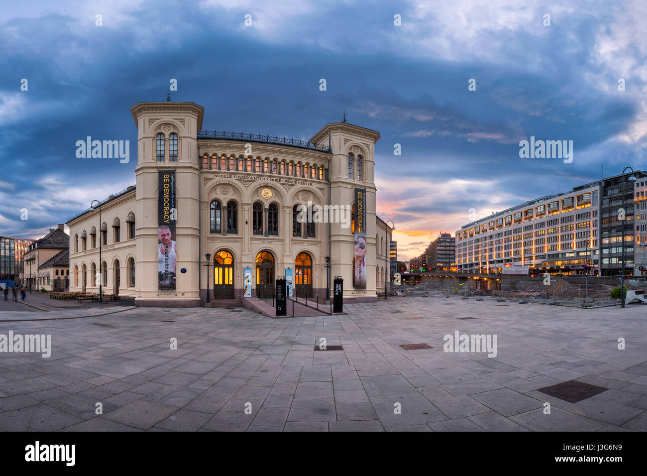 OSLO, NORWAY - JUNE 12, 2014: Panorama of Nobel Peace Center in Oslo. The Nobel Peace Center was opened in 2005 by His Majesty King Harald V of Norway Stock Photo
