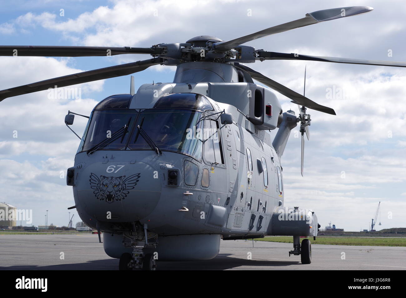 Royal Navy EHI EH-101 Merlin HM1 helicopters at Saint Nazaire Montoir Airport, Loire Atlantique, France Stock Photo