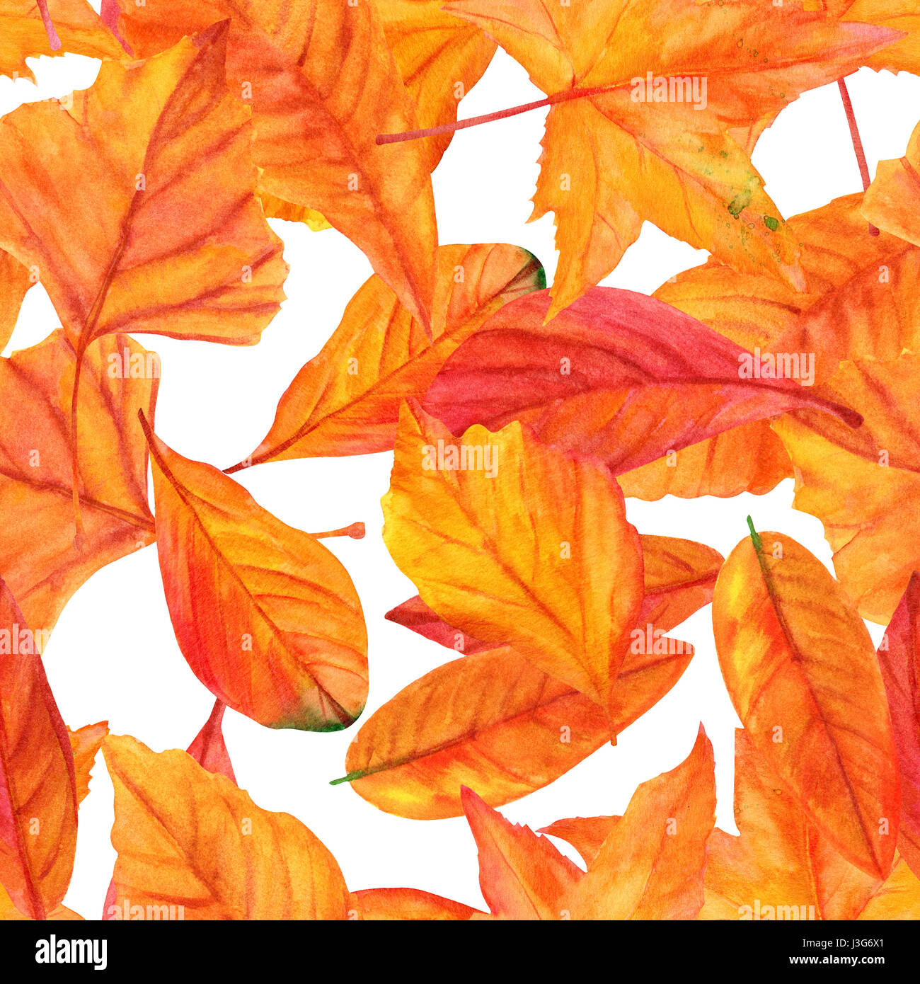 A seamless pattern with vibrant watercolor leaves on white background ...
