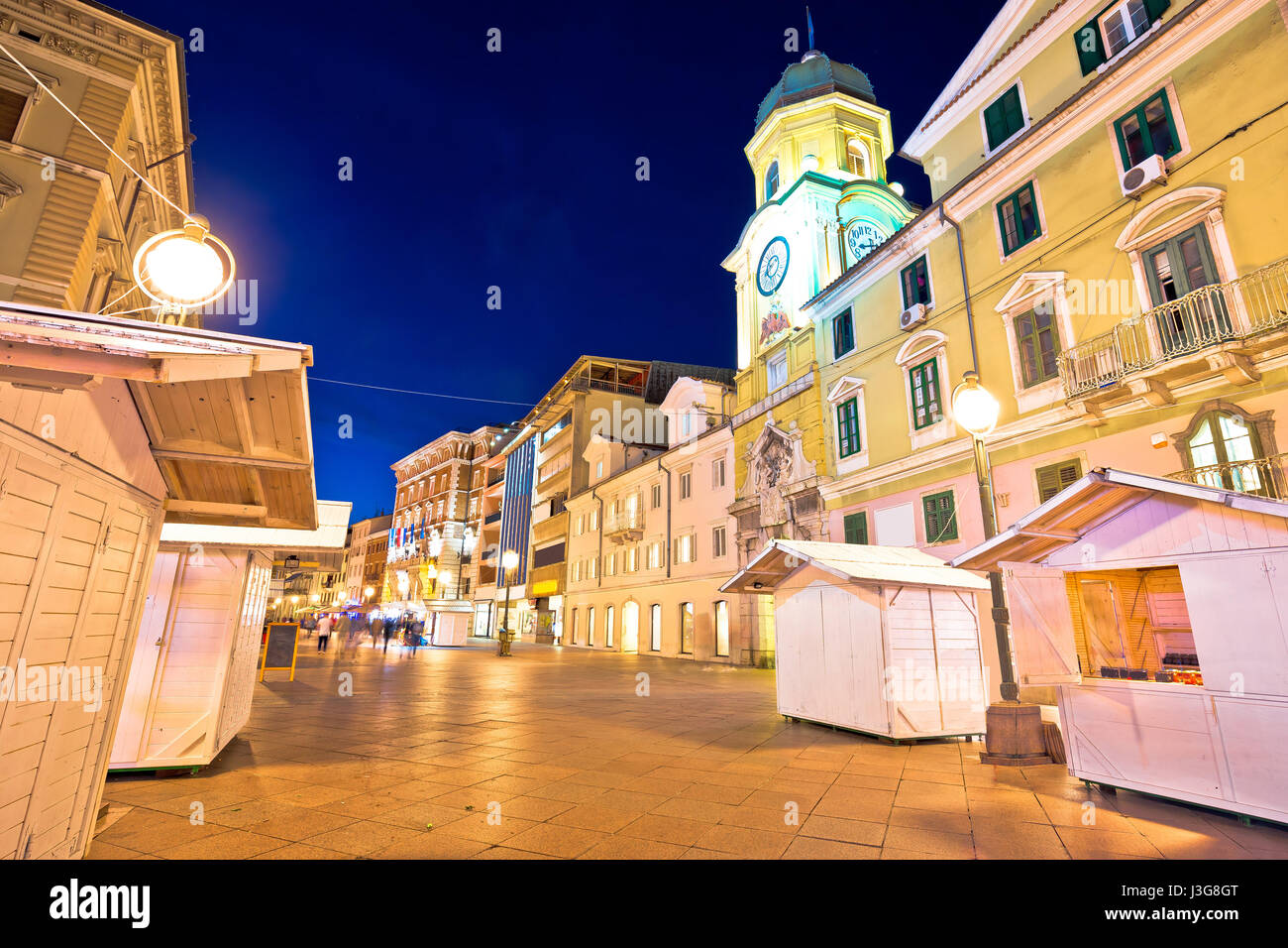 Rijeka main square Korzo evening view, Kvarner bay, Croatia Stock Photo