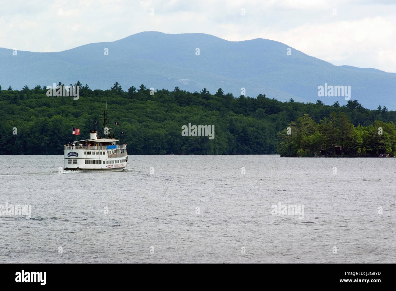 Lake Winnipesaukee from Weirs Beach, NH  The MS Mt. Washington on the lake. Stock Photo