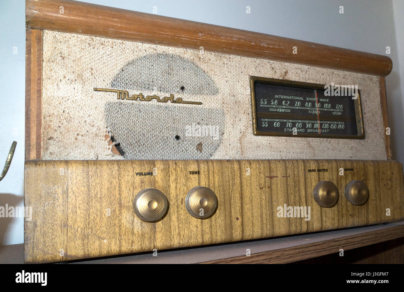 Old antique Motorola radio on a shelf at the Chequamegon Book & Coffee  Company bookstore. Washburn Wisconsin WI USA Stock Photo - Alamy