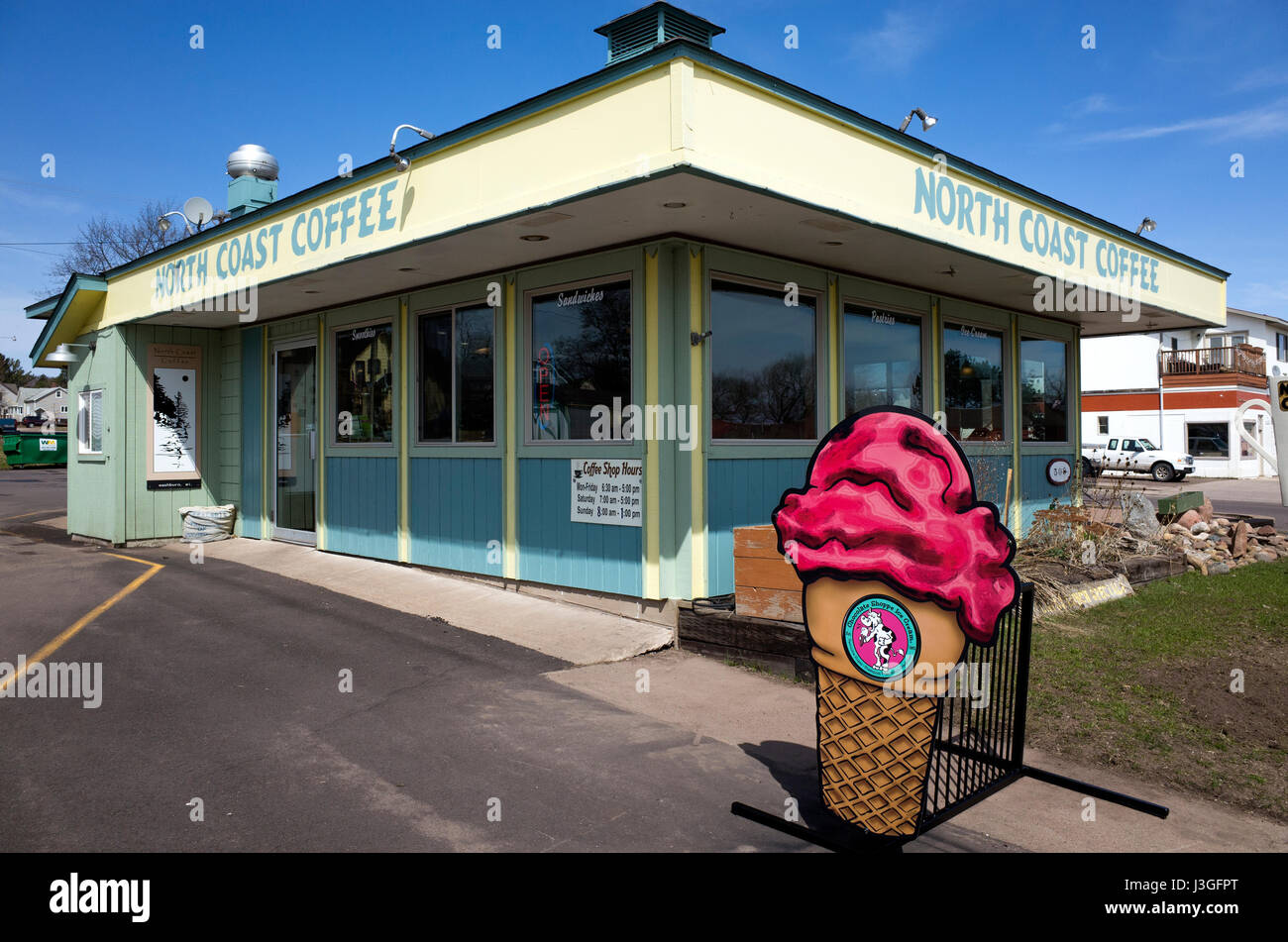 North Coast Coffee shop and Ice cream cone waste basket. Washburn