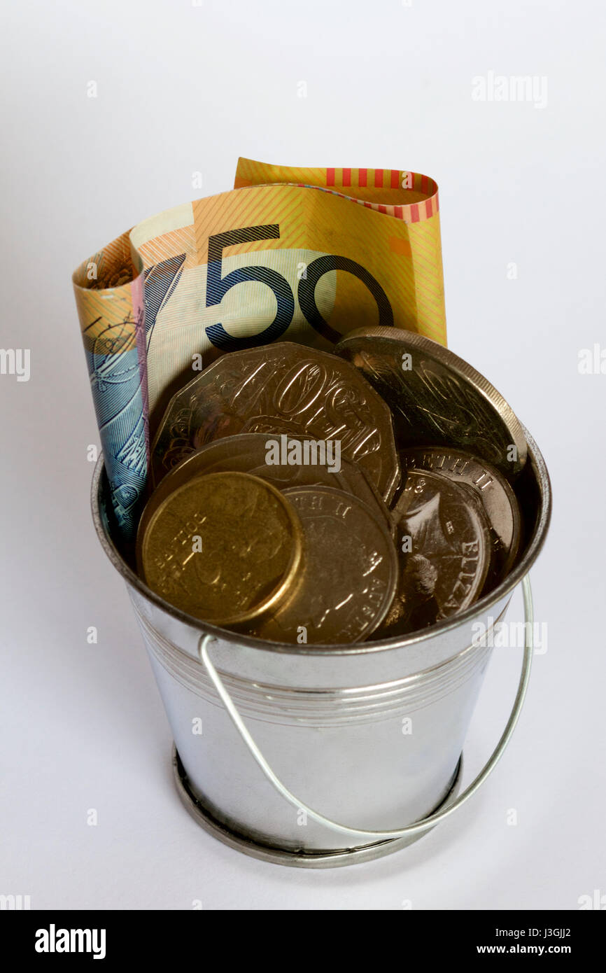 Australian cash in a silver bucket Stock Photo - Alamy