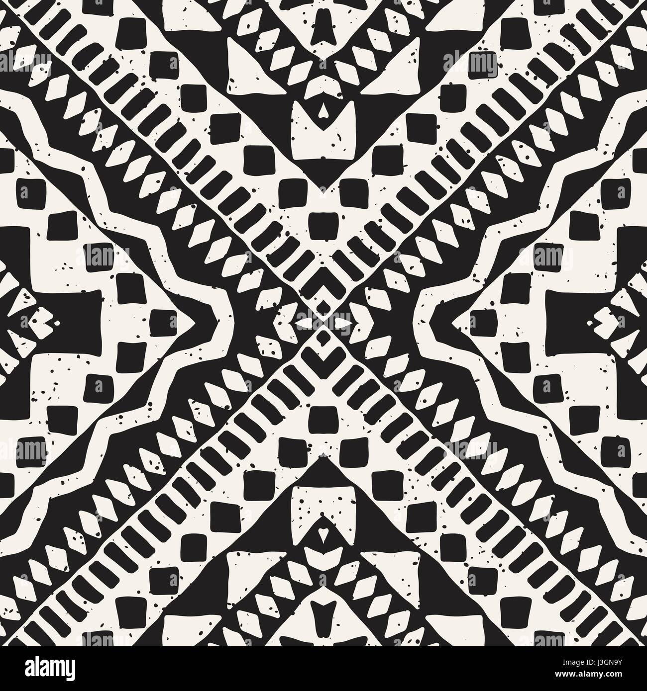 Black and white tribal vector seamless pattern with doodle elements ...
