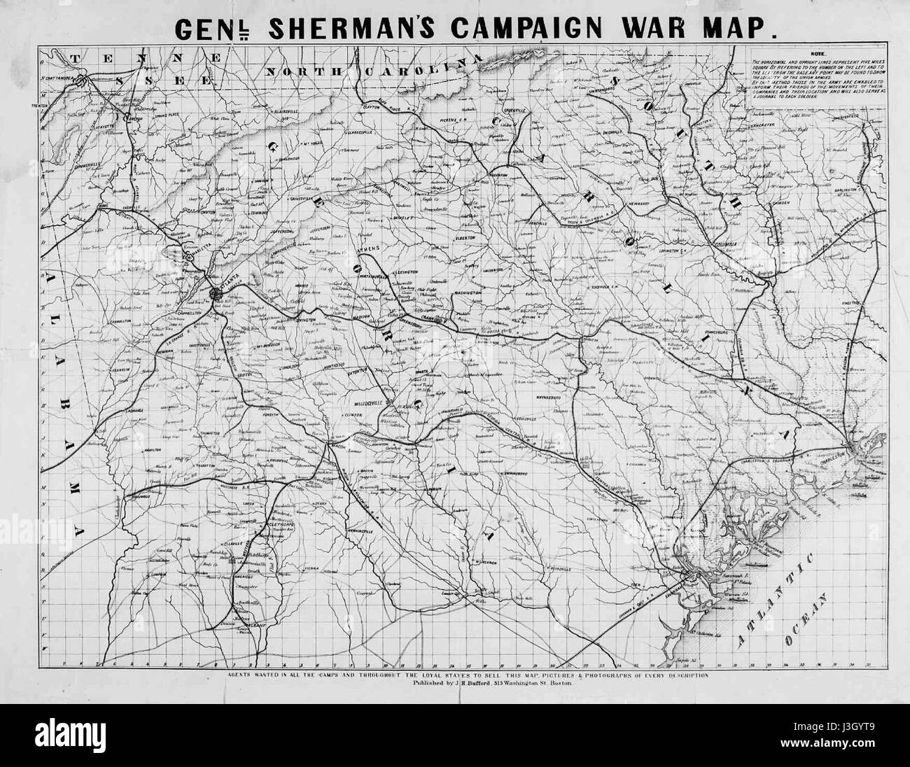 General Sherman's campaign war map. Bufford 1864 Stock Photo