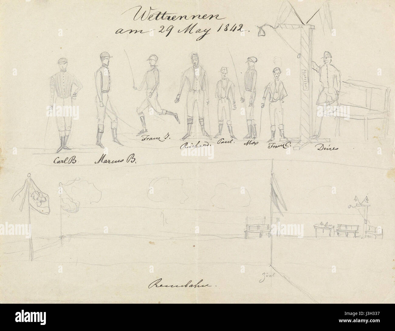 Franz Joseph Kinderzeichnung Wettrennen 1842 Stock Photo