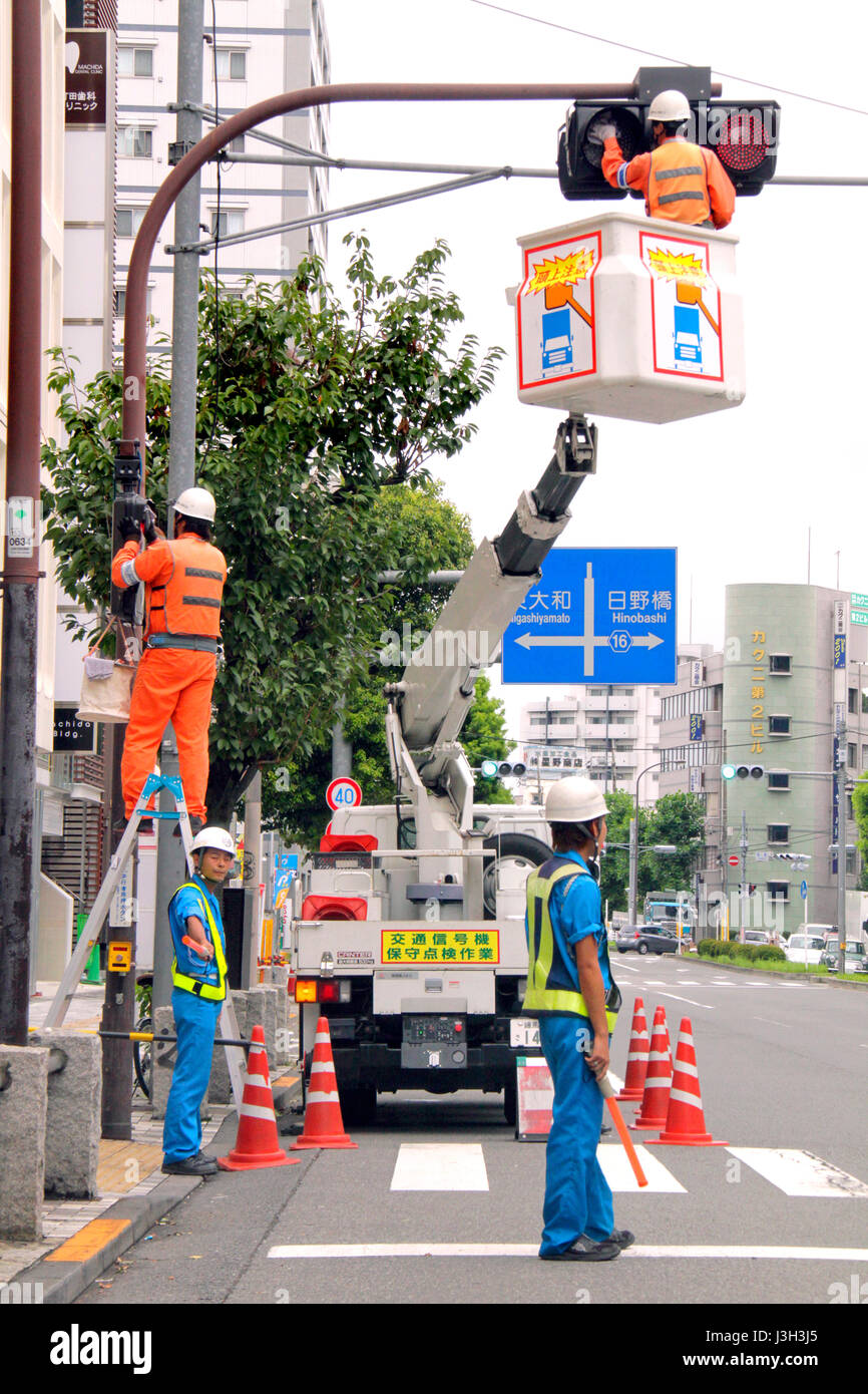Maintenance of Traffic Lights Tachikawa city Tokyo Japan Stock Photo Alamy