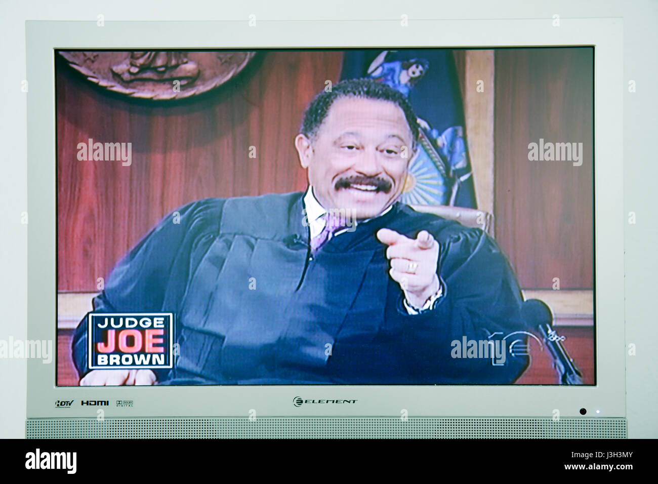 Florida,television,set,TV,wide screen,flat panel,screen,cable,channel,HDTV,digital,monitor,screen,daytime programming,reality show,Judge Joe Brown,cou Stock Photo