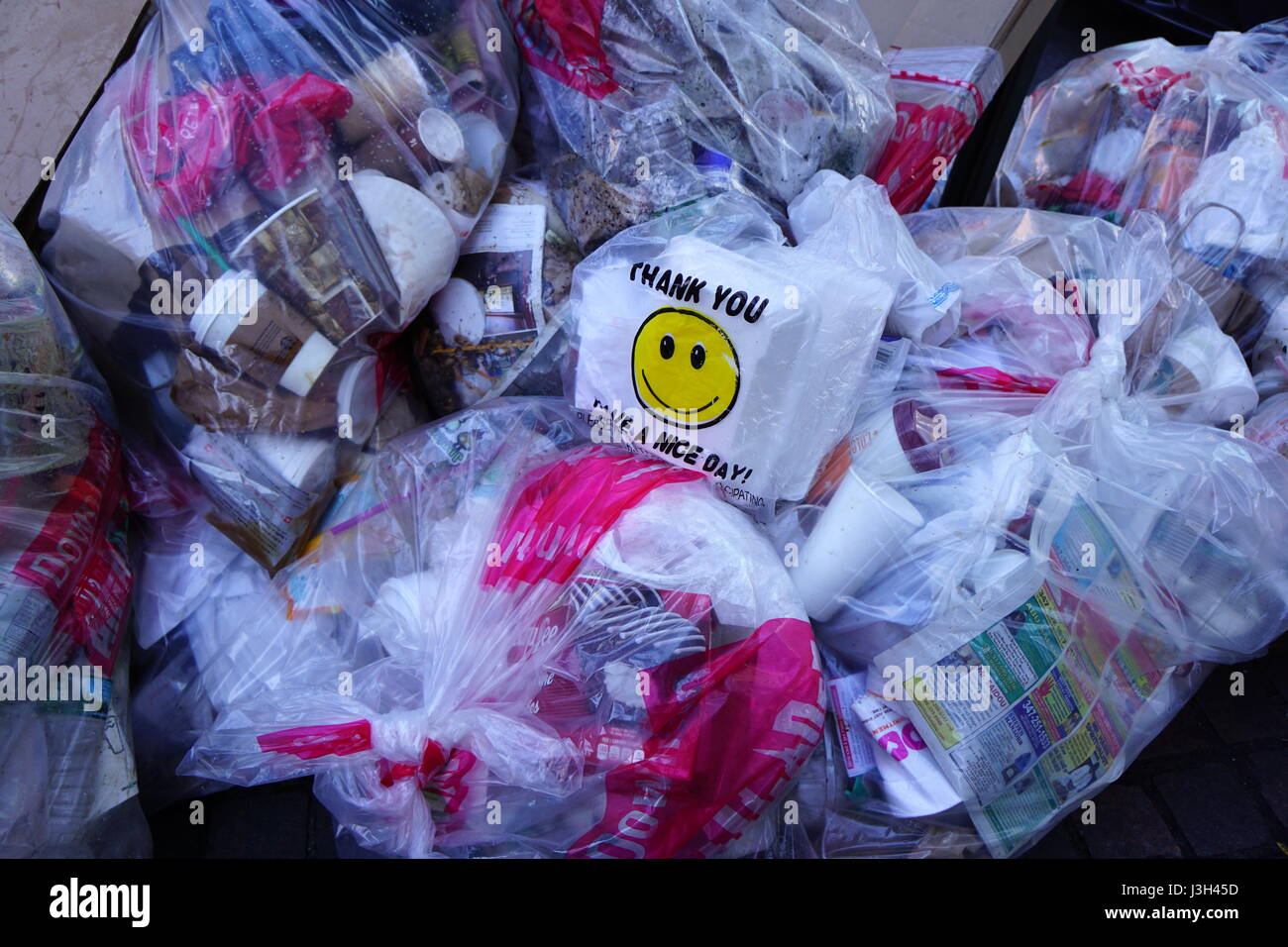 A pile of garbage in plastic bags Stock Photo