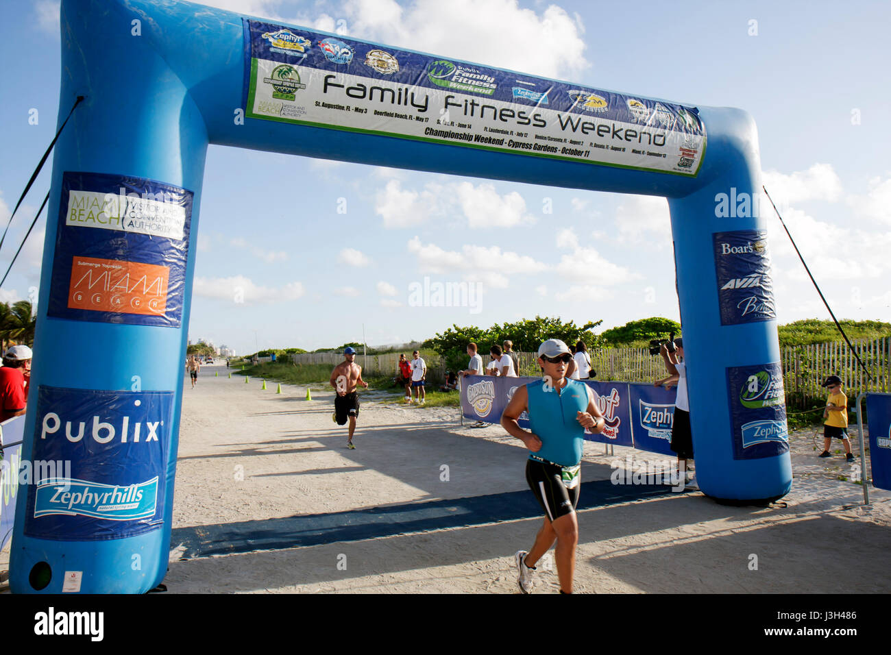 Miami Beach Florida,Ocean Drive,Lummus Park,Publix Family Fitness Weekend,triathlon,competition,competitor,endurance sport,athlete,running,runner,endu Stock Photo