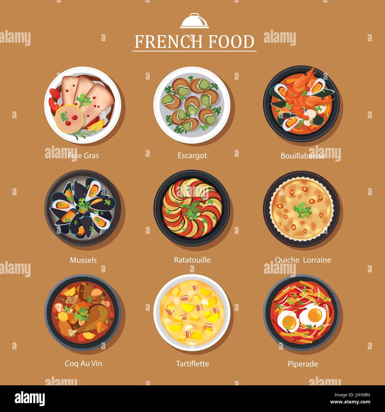 vector set of french food flat design Stock Vector