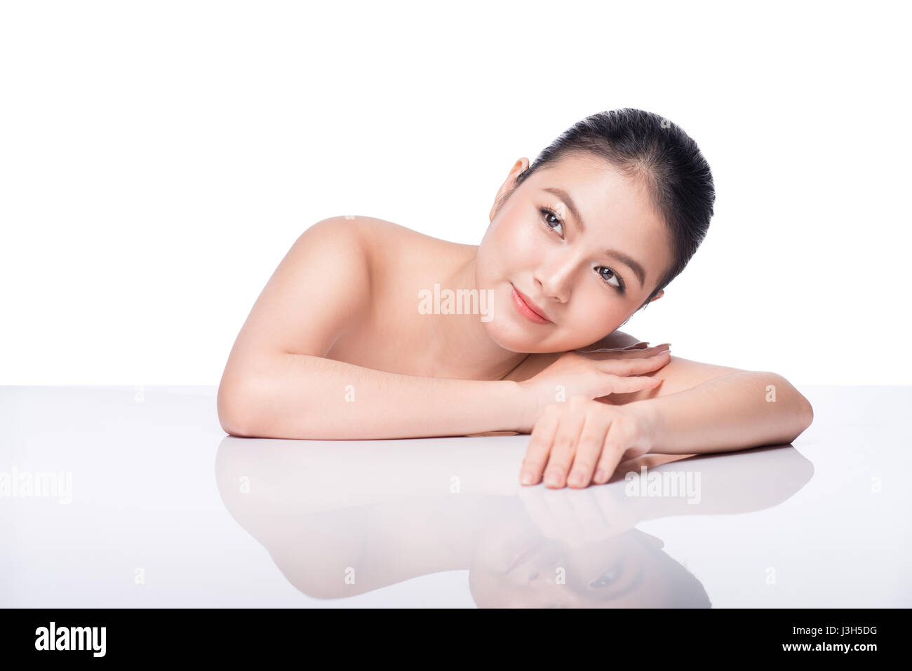 Youth and Skin Care Concept. Beauty Spa Asian Woman with perfect skin Portrait. Stock Photo