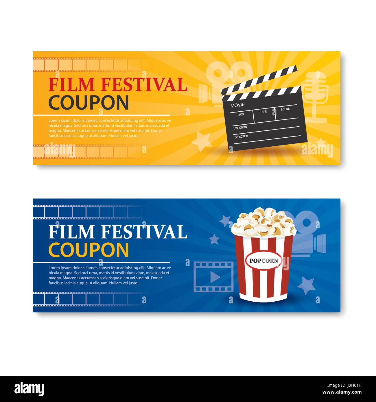 Film festival banner and coupon.Cinema movie card element design. Stock Vector