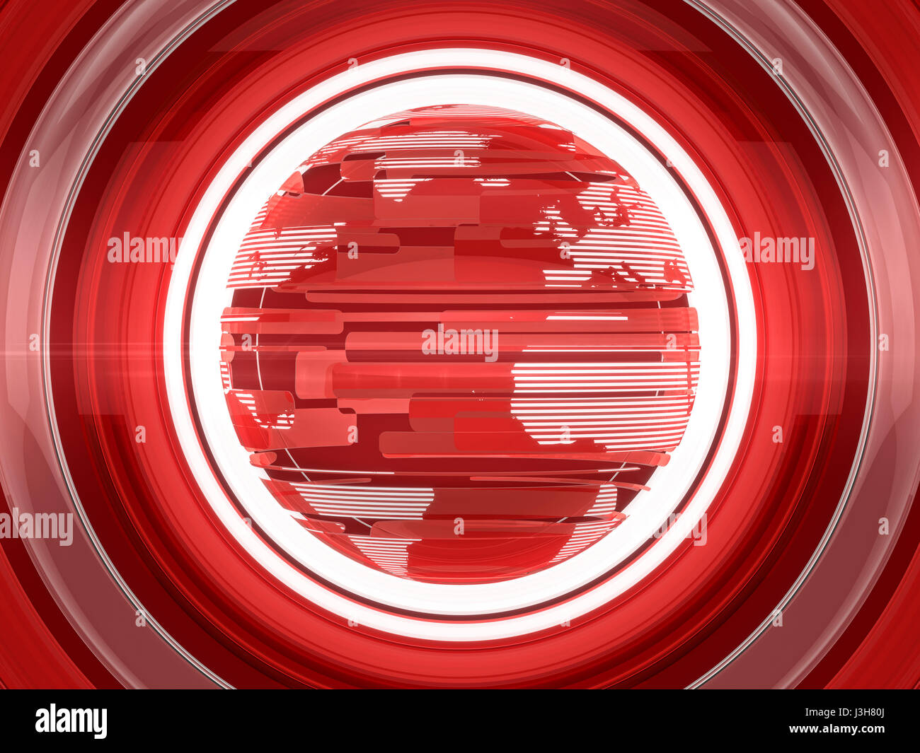 Red Glossy Globe and World Map with White Stripe Pattern Stock Photo