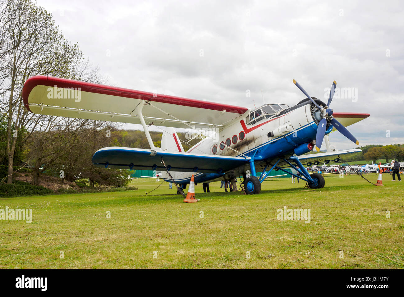 A Russian built Antonov An-2TP biplane built in 1949 for passenger and freight transport. This privcately owned example is based at Popham Airfield. Stock Photo