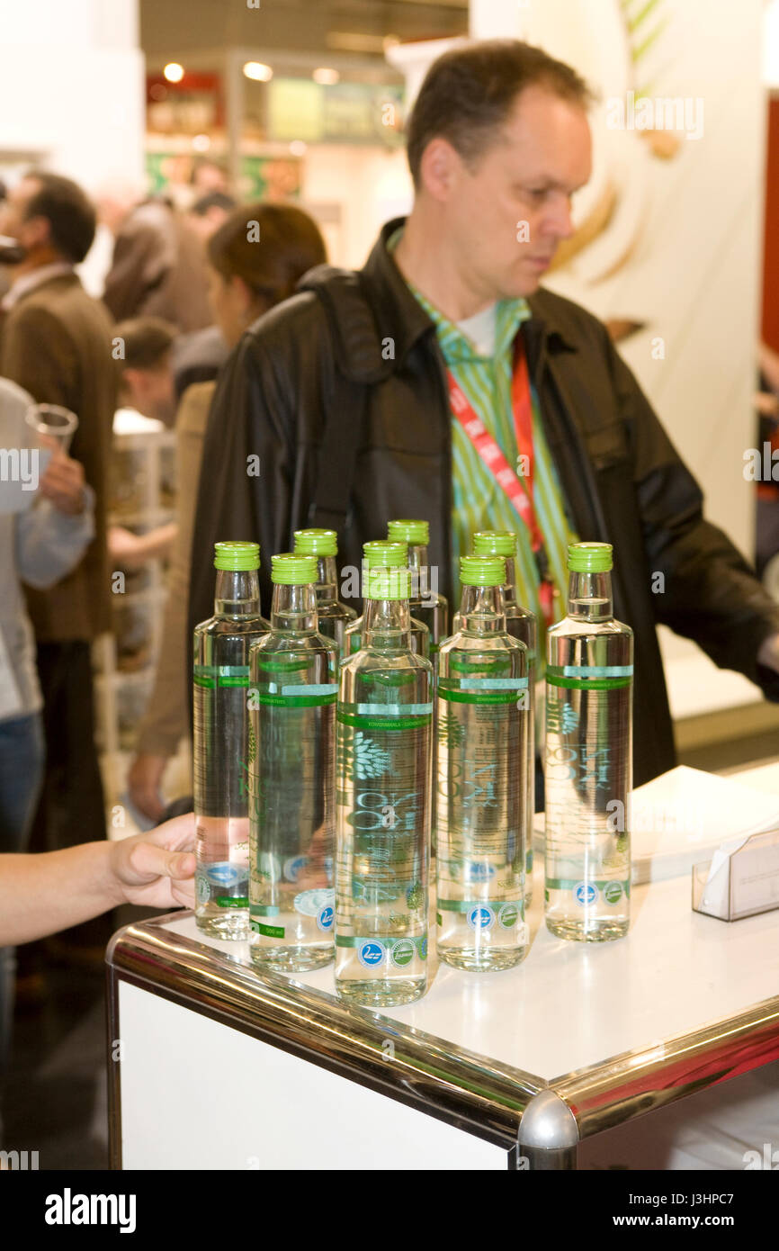Germany, Cologne, the ANUGA food and beverages trade fair at the exhibition center in the district Deutz, stall with birch sap of the Finnish company  Stock Photo