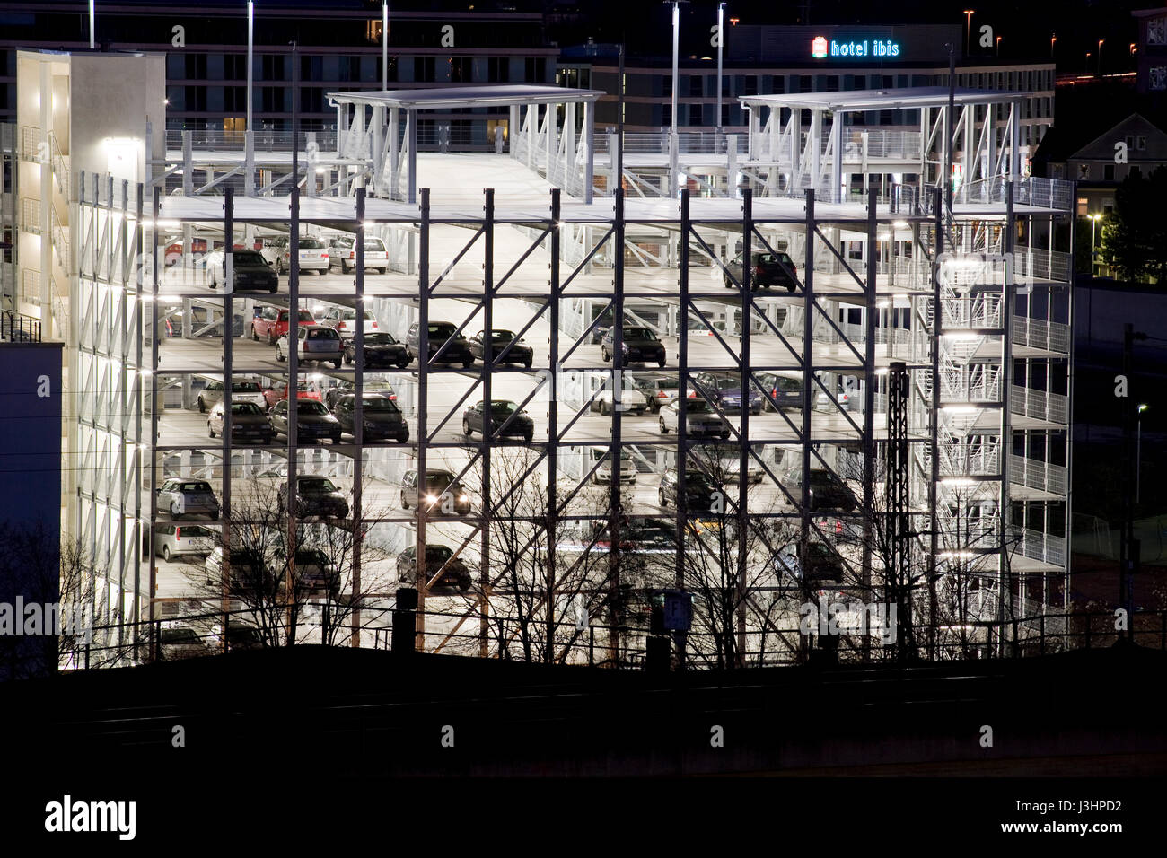 Germany, Cologne, multi-story car park near the exhibition centre in the district Deutz. Stock Photo