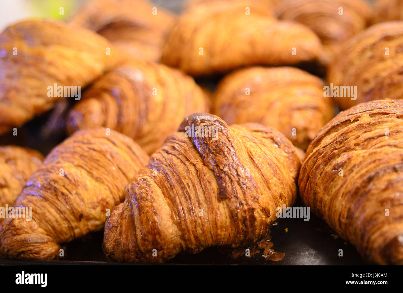Delicious tray of croissant ready to eat Stock Photo