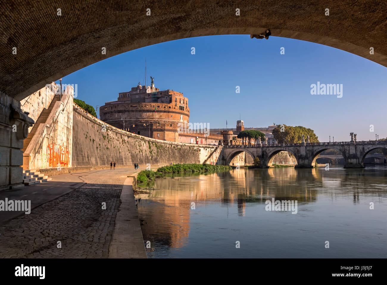 Hadrian Mausoleum and Tiber River Embankment, Rome, Italy Stock Photo