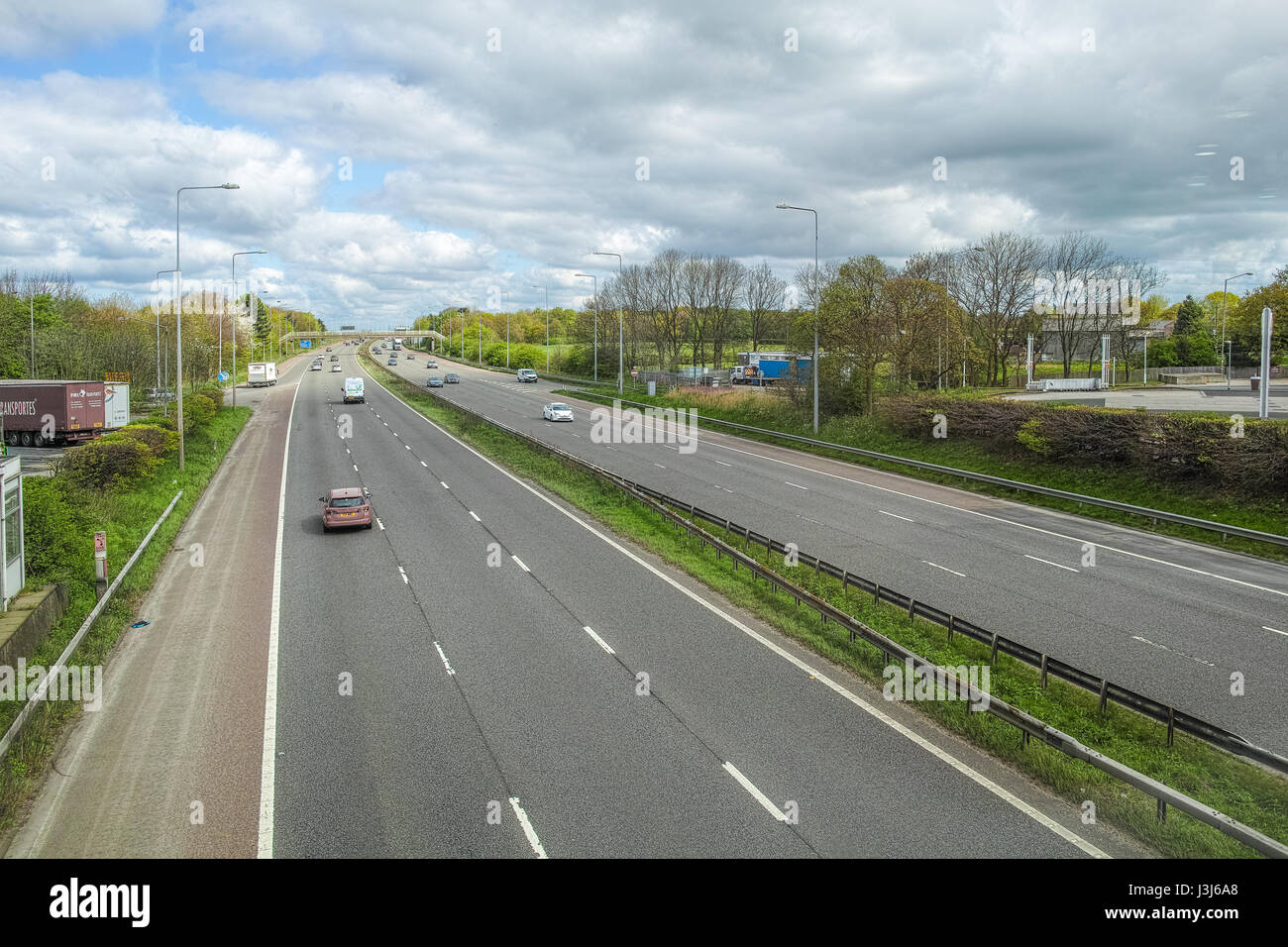 M6 motorway looking north from Charnock Richard sevice area in Lancashire, England. Stock Photo
