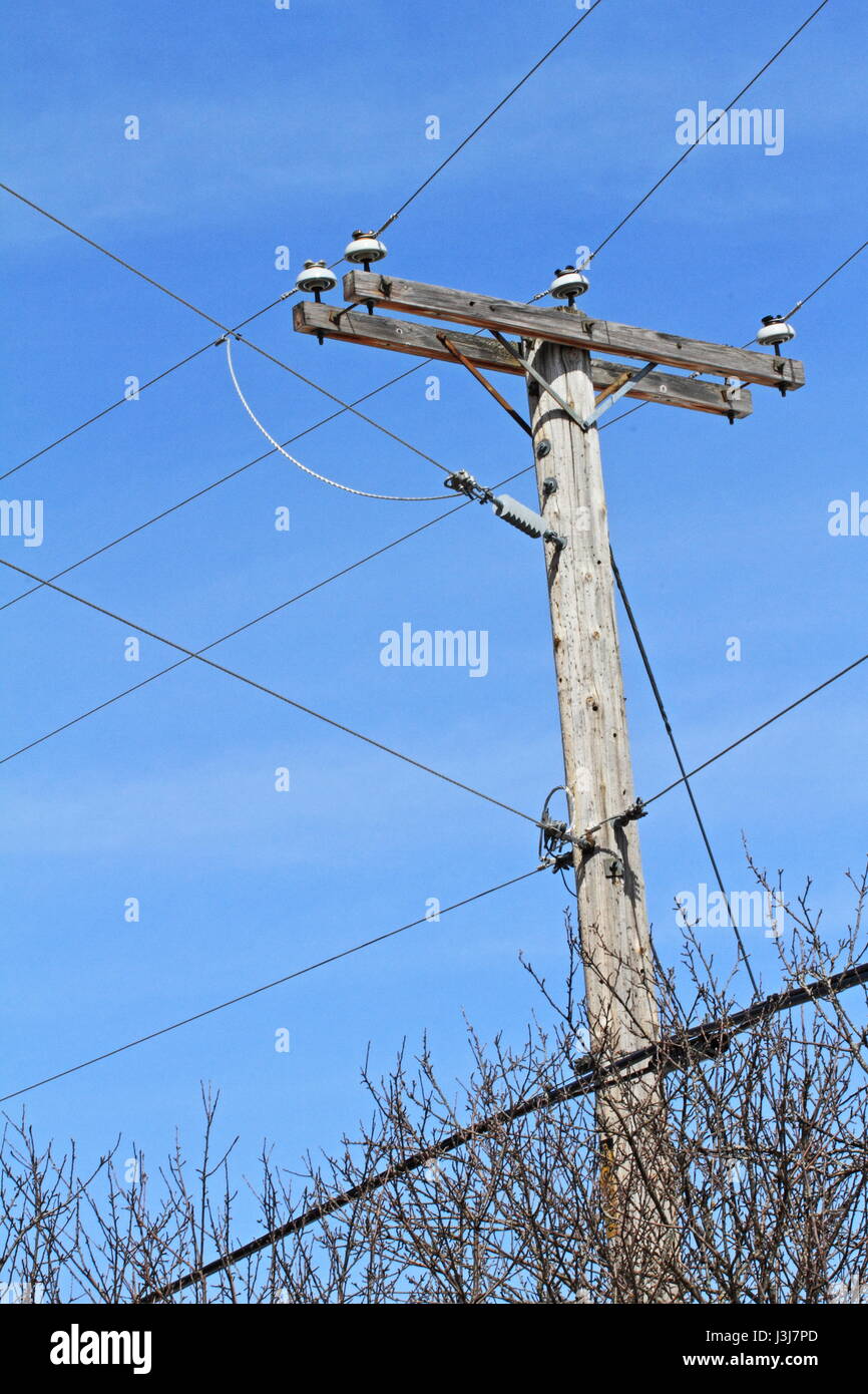 wood utility pole Stock Photo