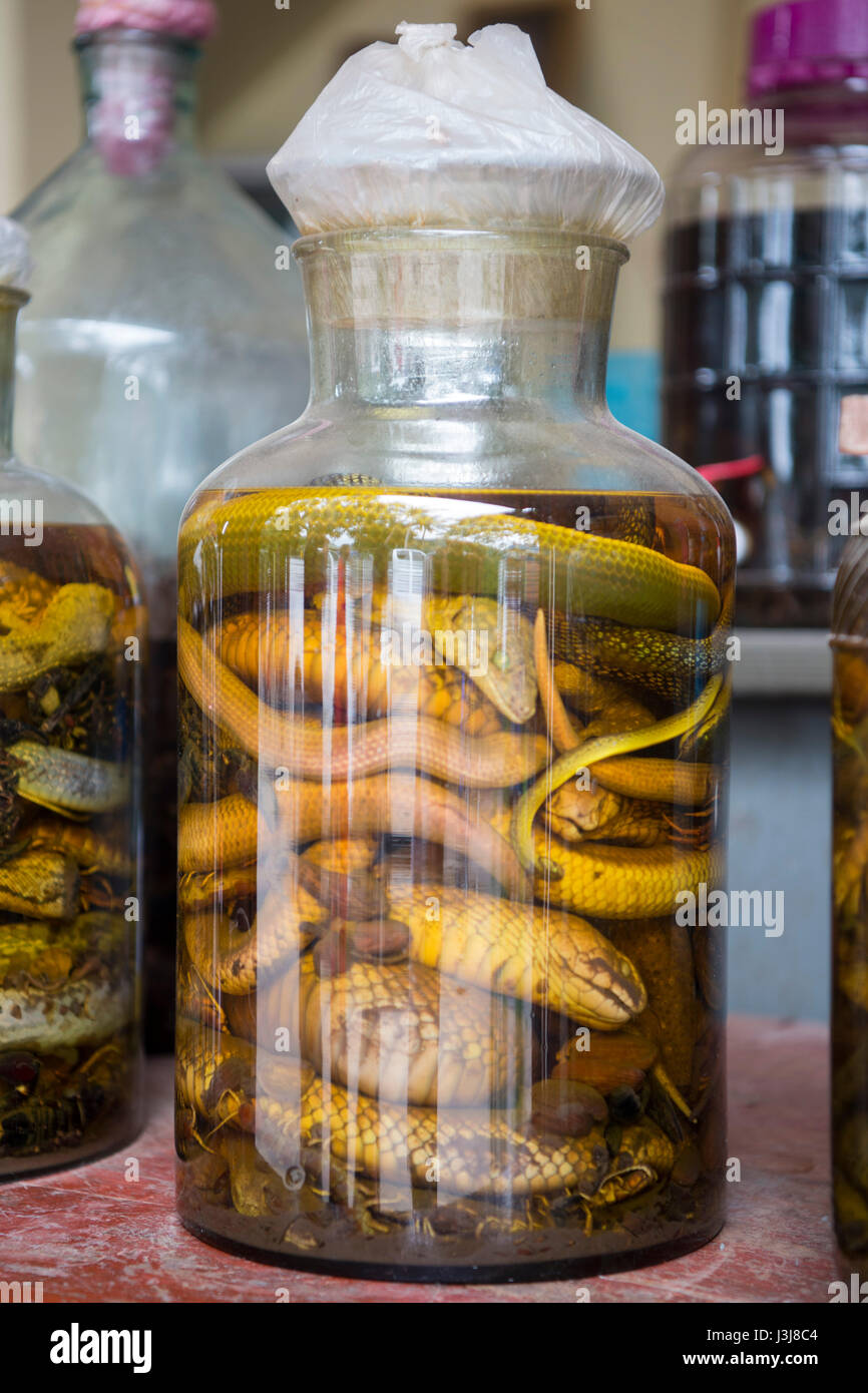 a lao lao whiskey Shop in the town of Luang Prabang in the north of ...