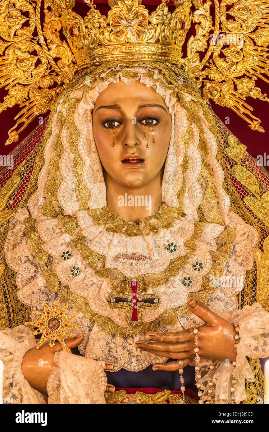 Holy week in Cadiz, Spain. Holy Mary of the Trinity. Closeup Stock Photo