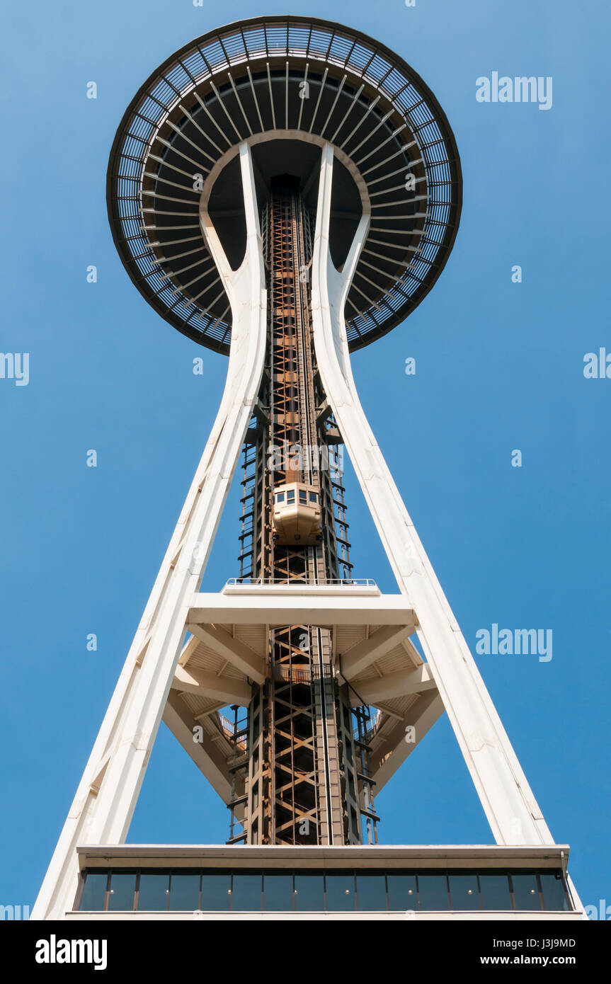 A car ascending the Seattle Space Needle. Stock Photo