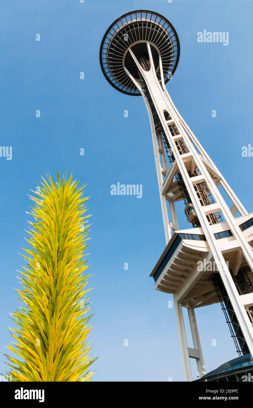 The Seattle Space Needle seen from Chihuly Garden & Glass in the