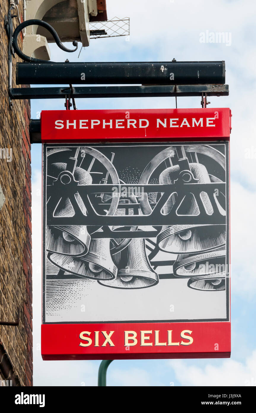 Sign for the Six Bells pub in Cliffe, Kent. Stock Photo