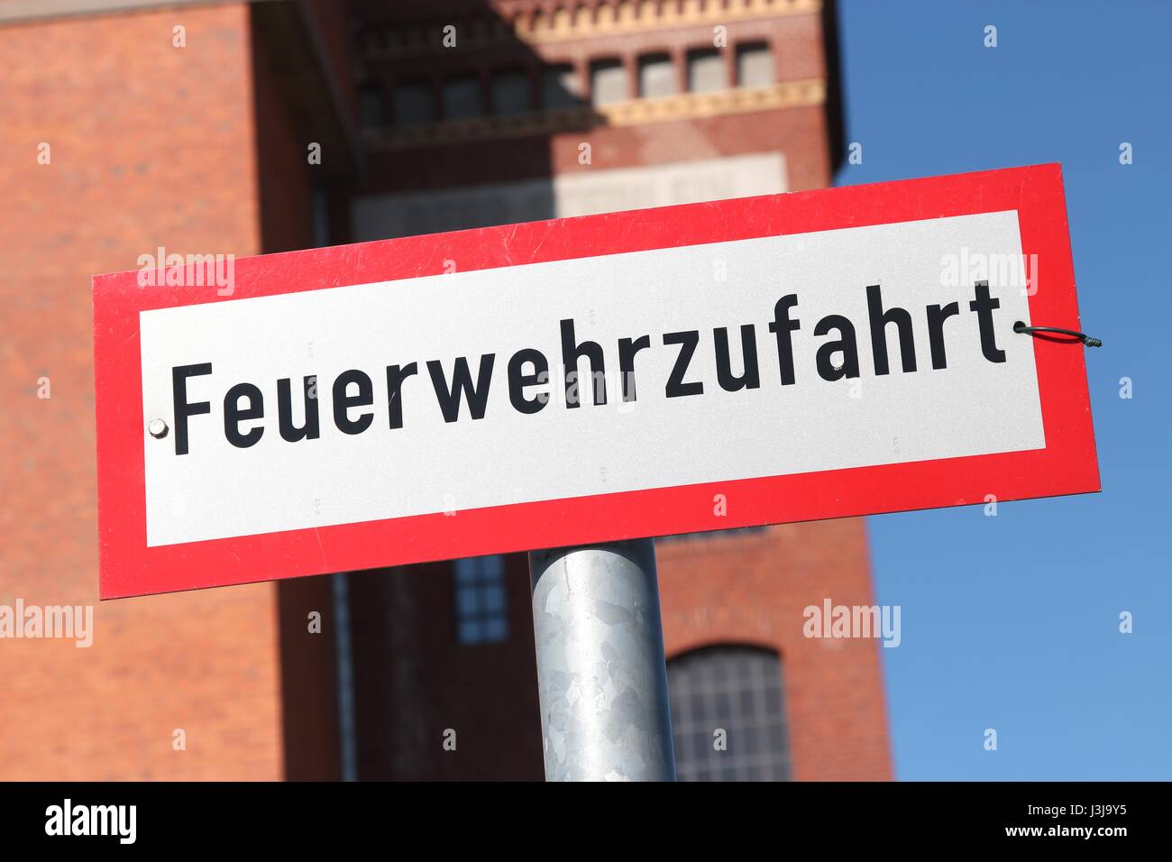 German road sign: fire rescue path Stock Photo