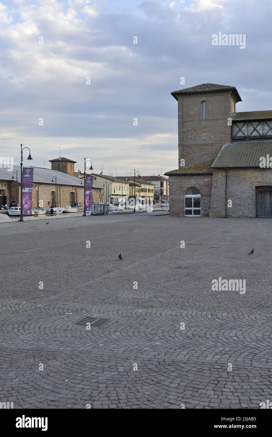 San Michele tower and the old salt deposit and Salt Museum, Cervia, Emilia Romagna, Italy Stock Photo