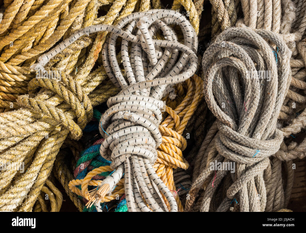 Collection of ropes the haves been tidy up. Stock Photo