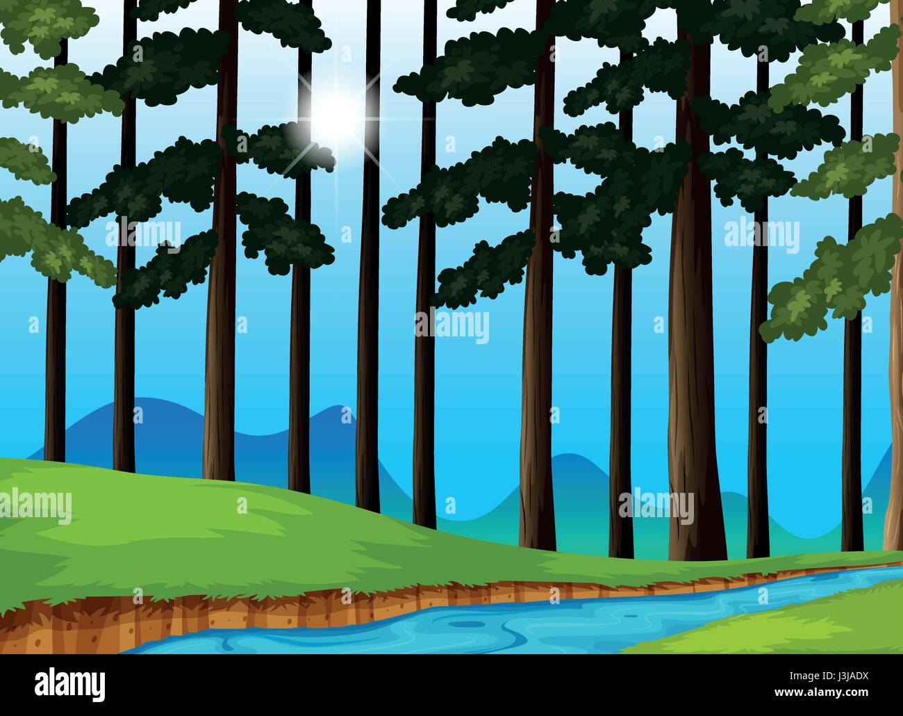 Trees and river in the forest illustration Stock Vector Image & Art - Alamy