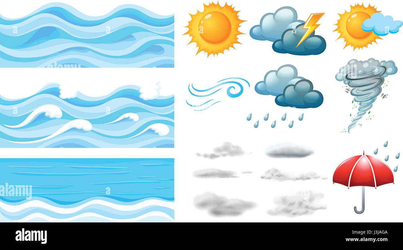 Different symbols of weather illustration Stock Vector