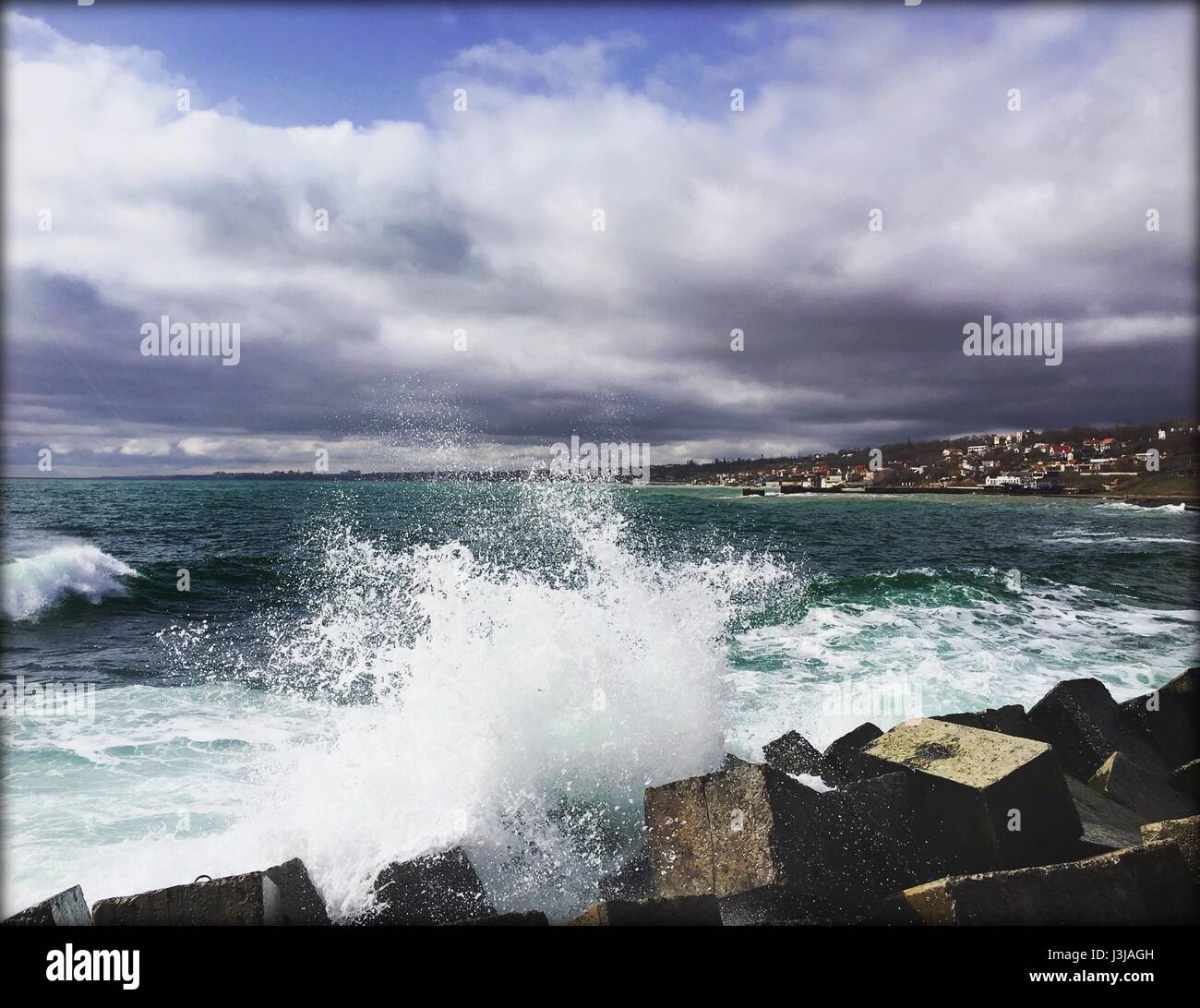 Beautiful sea or ocean view. Little waves. Tonned photo Stock Photo