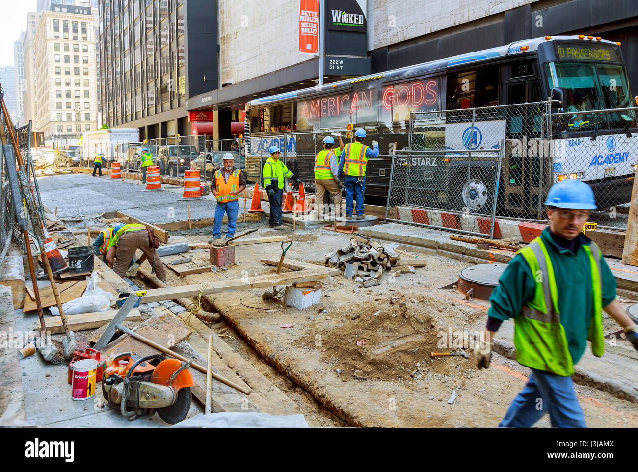 NEW YORK CITY, USA - 04, 2017 : Road Construction and Road Works in Manhattan NYC Stock Photo