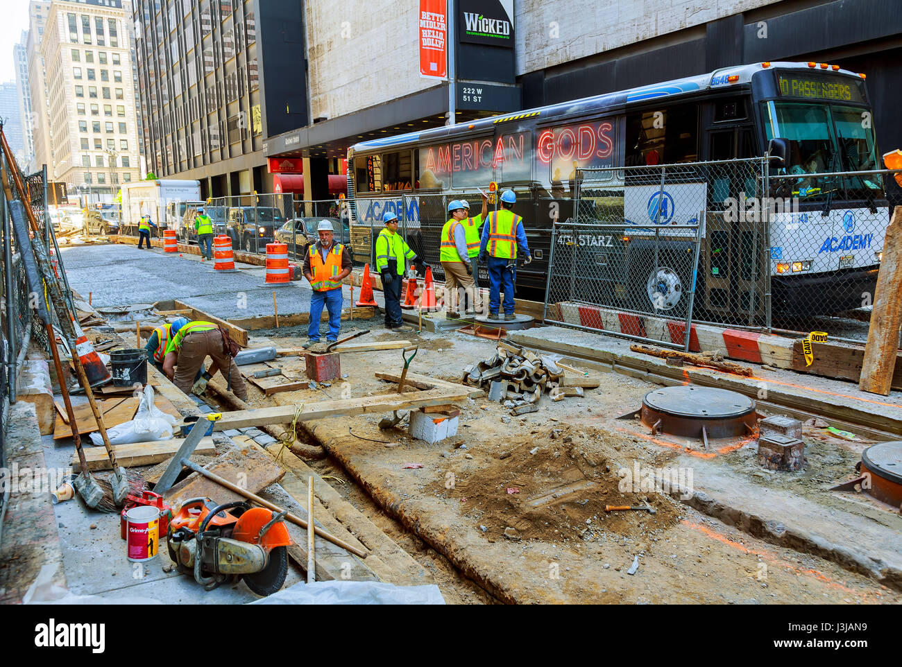 NEW YORK CITY, USA - 04, 2017 : Road Works in Manhattan and Road Construction NYC Stock Photo