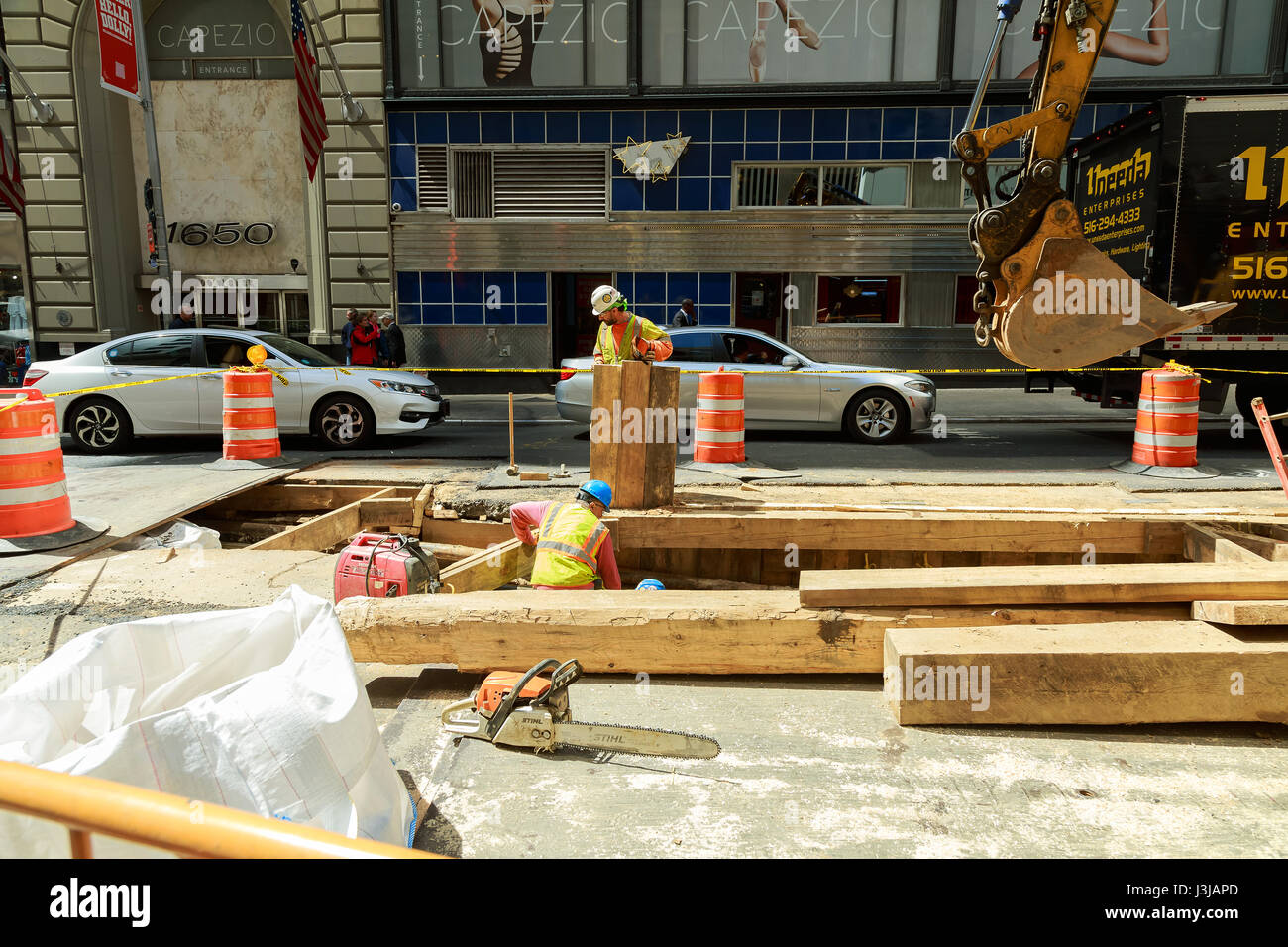 NEW YORK CITY, USA - 04, 2017 : Road Construction and Road Works in Manhattan NYC Stock Photo