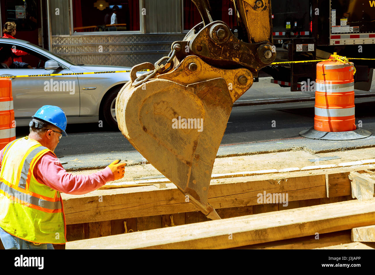 NEW YORK CITY, USA - 04, 2017 : Road Works in Manhattan and Road Construction NYC Stock Photo