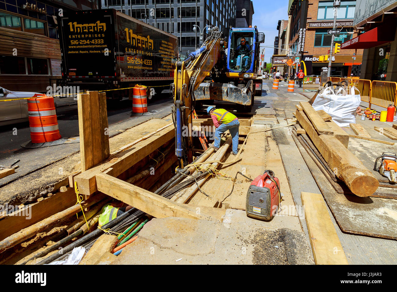 NEW YORK CITY, USA - 04, 2017 : Road Works in Manhattan and Road Construction NYC Stock Photo