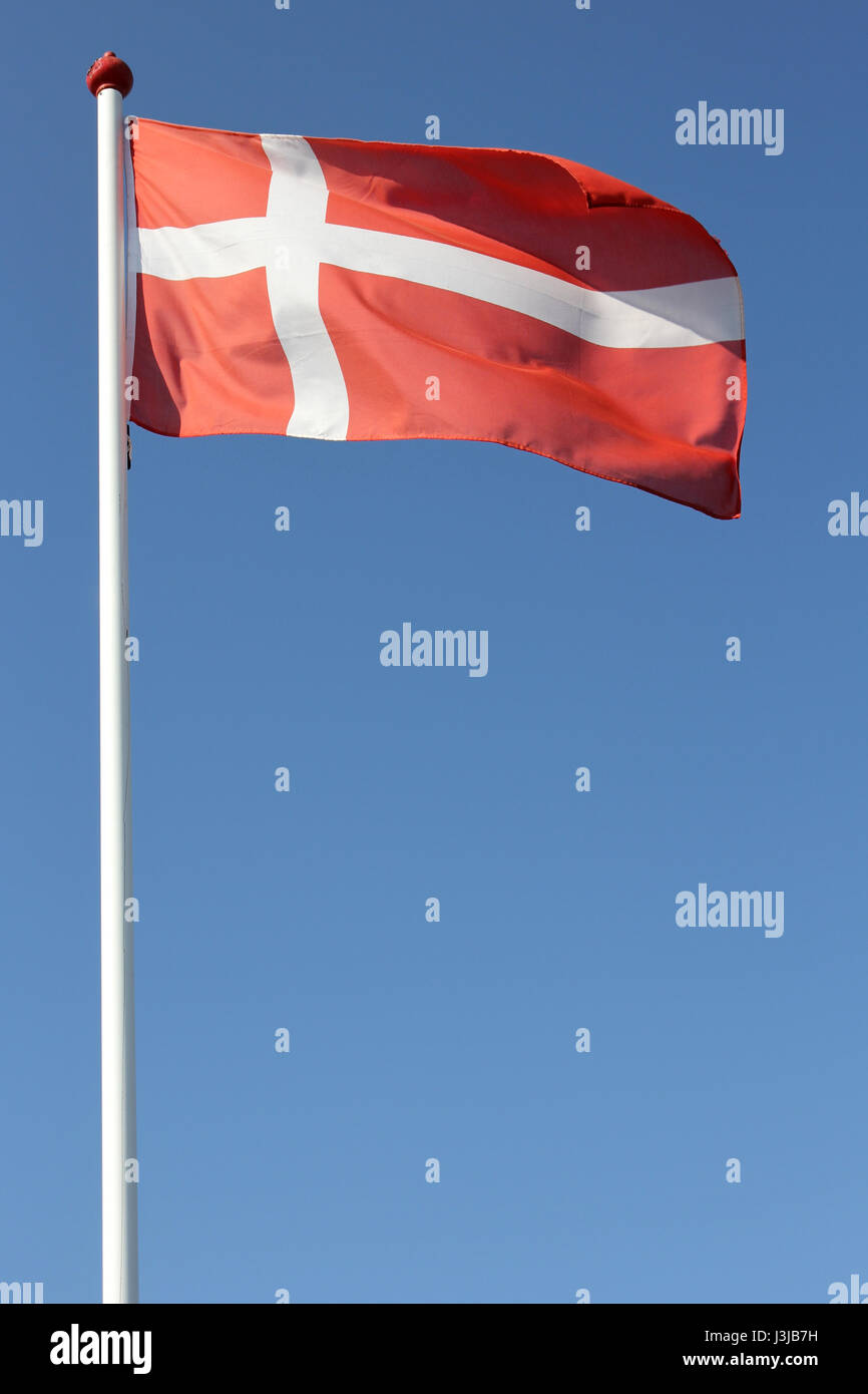Danish flag flying in the wind Stock Photo