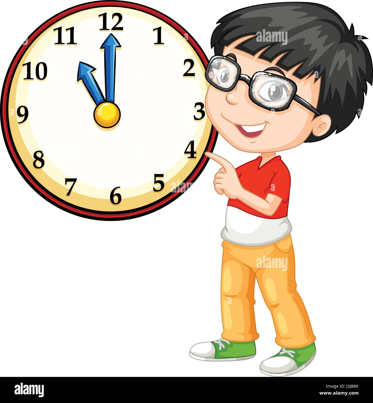Asian boy looking at big clock illustration Stock Vector Image & Art