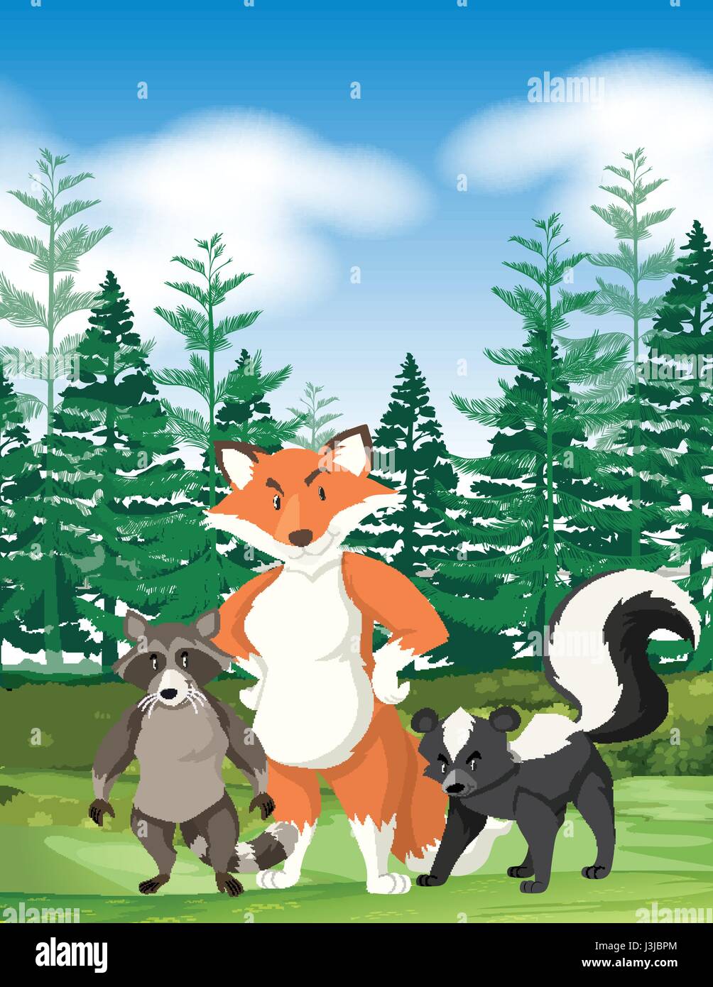 Forest scene with wild animals illustration Stock Vector Image & Art ...