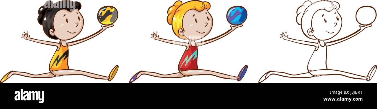 Doodle character for gymnastic with ball illustration Stock Vector ...