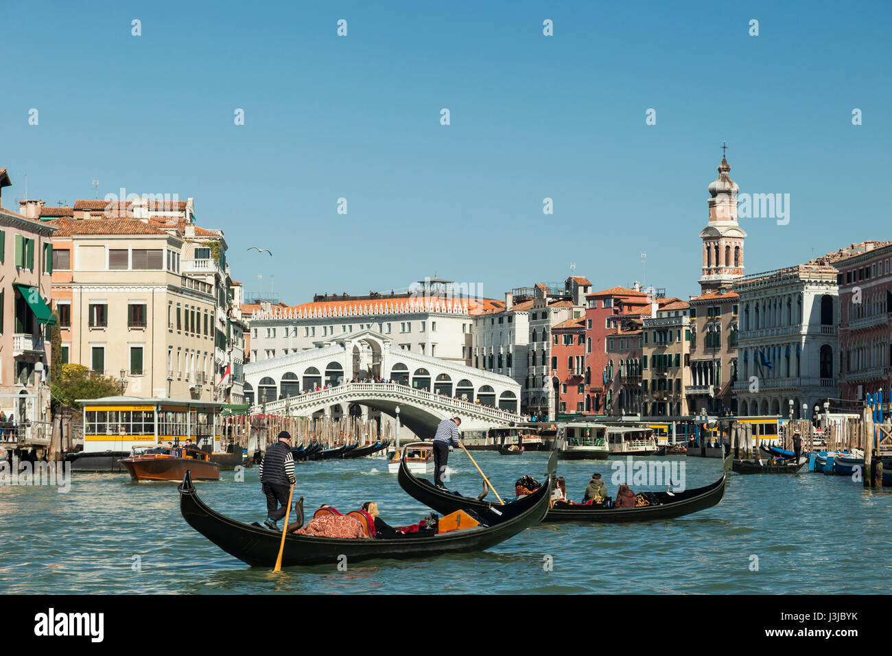 Gondolas on Grand Canal in Venice. Stock Photo