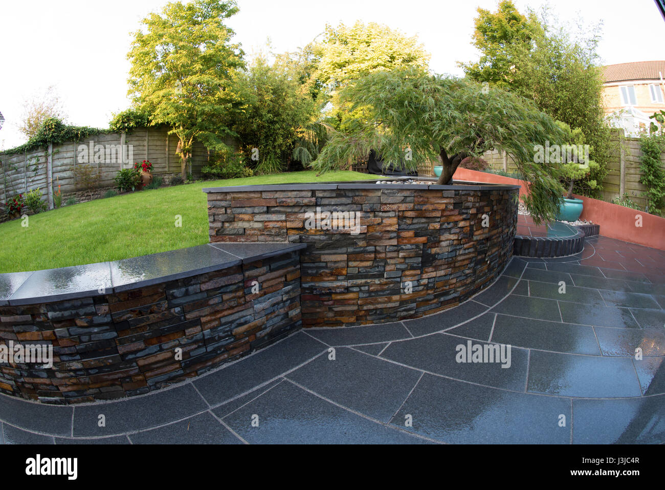 new garden design and construction by an approved Marshalls contractor Stock Photo